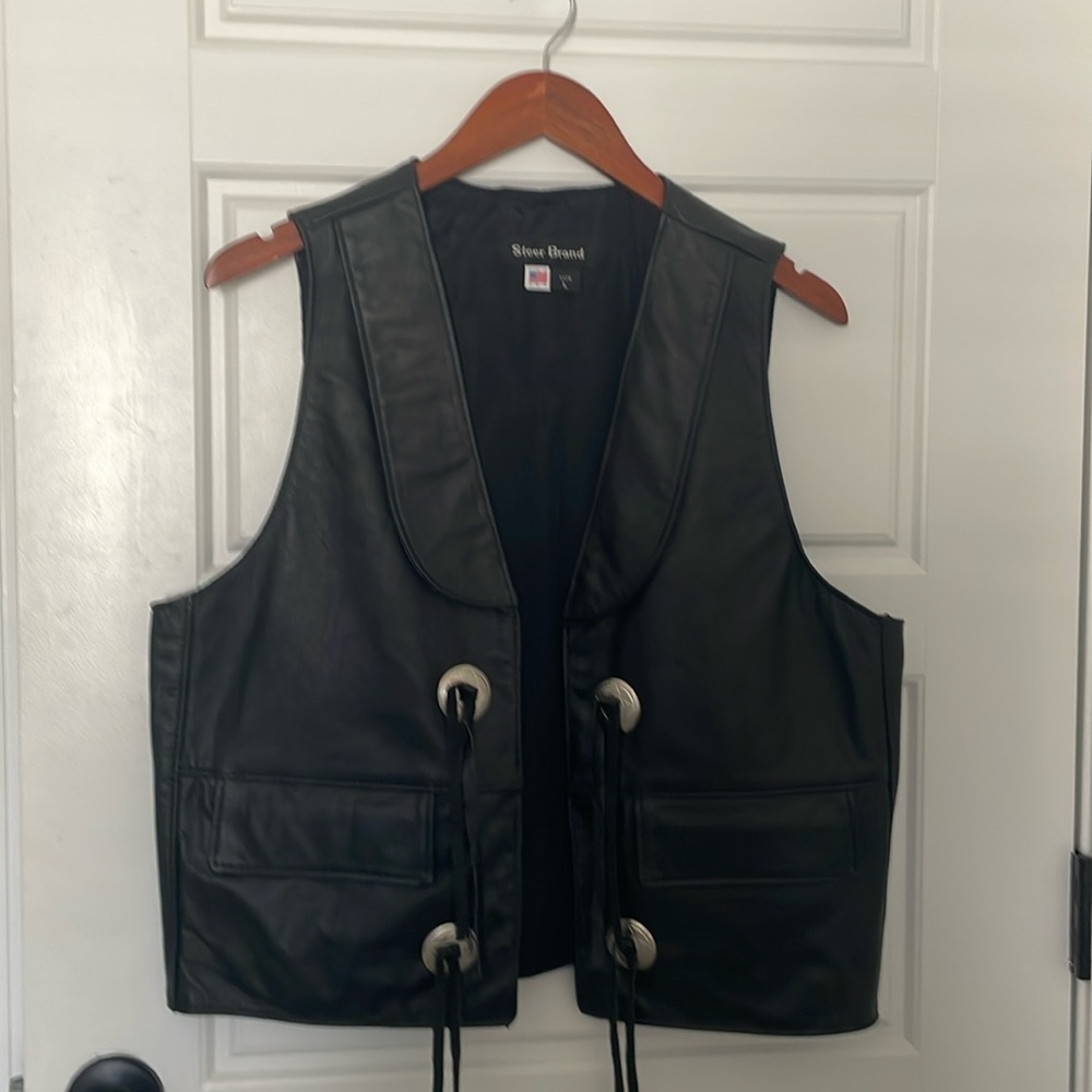 Vintage Leather Vest with Concha Bohemian Festival Western Accents Large